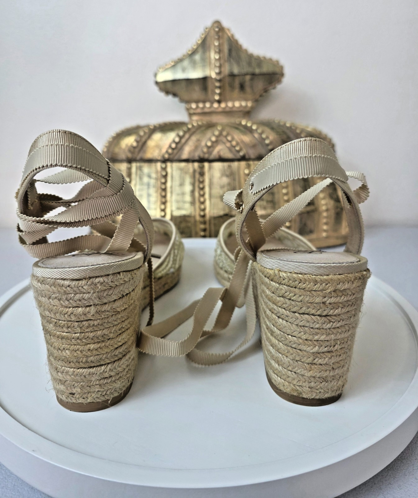 ADRIANNA PAPELL «Penny» Ivory Lace Espadrilles Wedge Natural Barcelona Mesh Sz 9