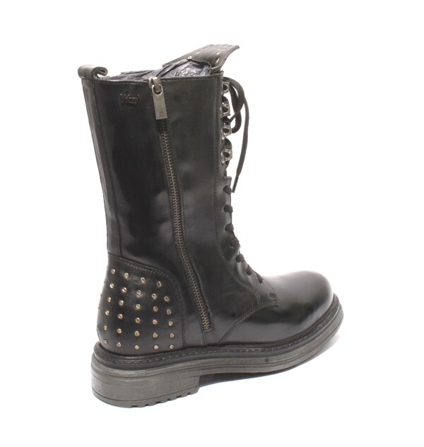WOz 2226 Black Leather Lace-Up Zip-Up Studded Platform High Boots 40 / US 10