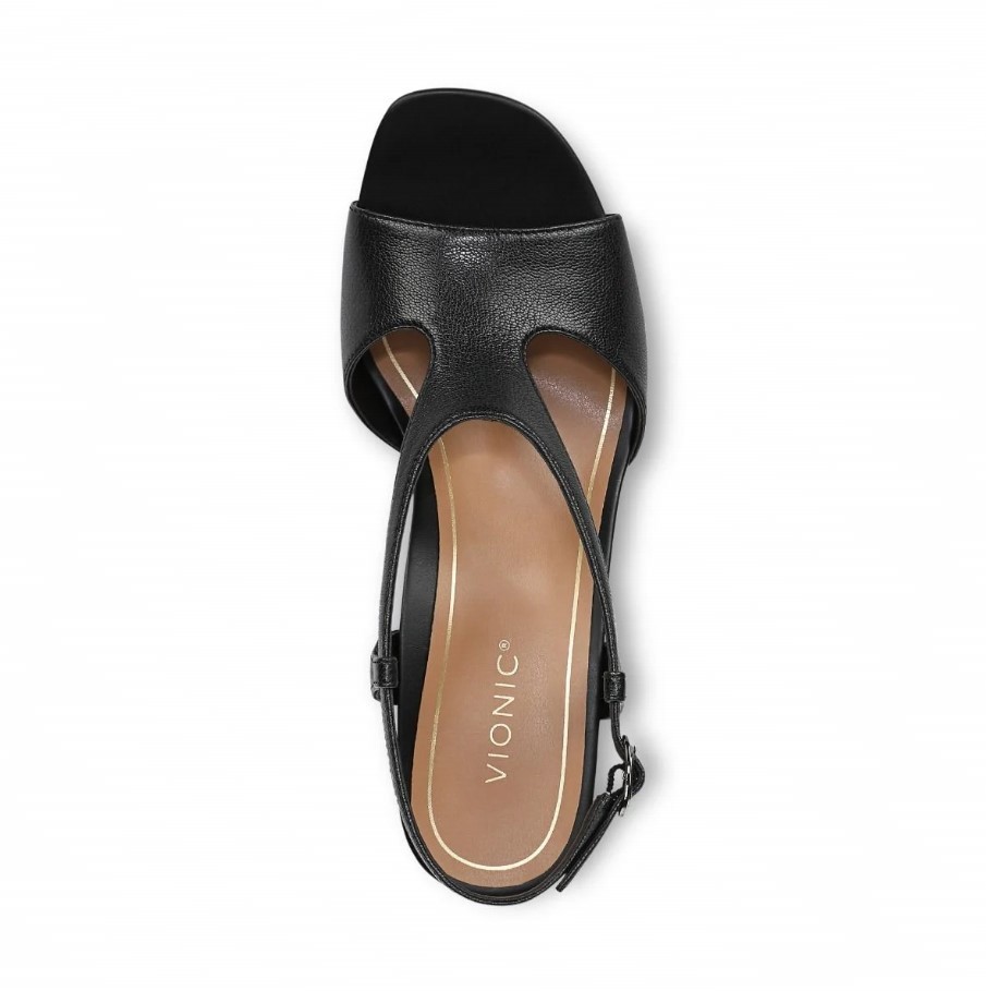 VIONIC Women Raquel Heeled Sandal, Black Leather (NEW)
