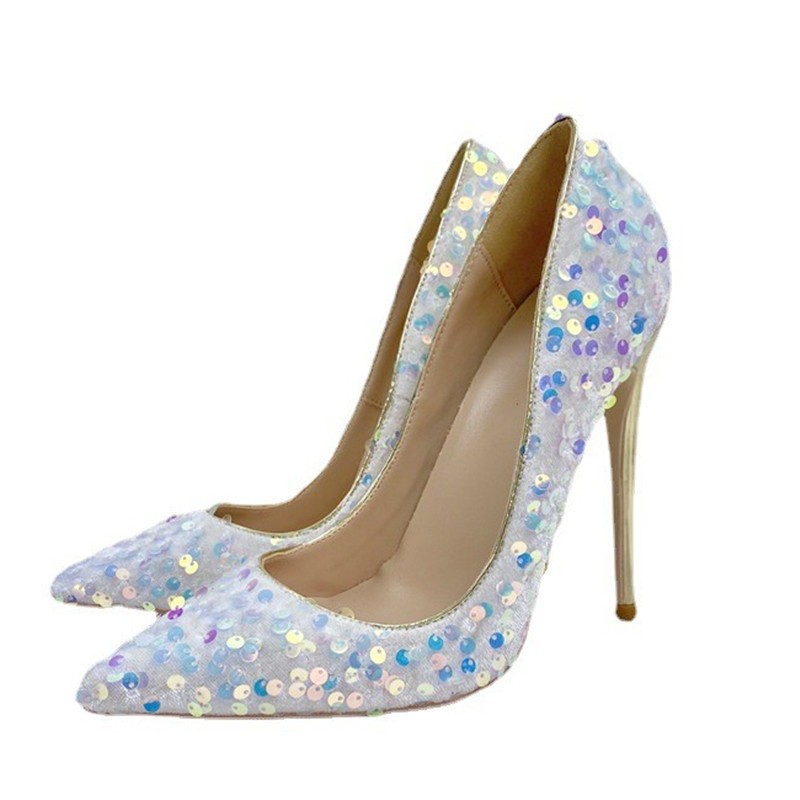 Sequins Womens High Stiletto Heels Pointy Toe Pumps Evening Shoes Cocktail Party