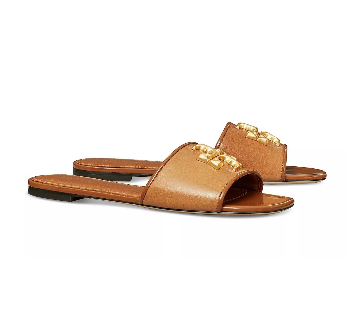 NIB Tory Burch Eleanor Leather Slides Bourbon Brown Tan US 8 8.5 9 AUTHENTC