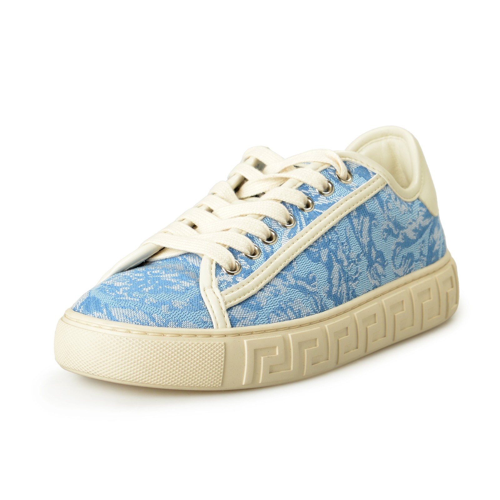Versace Women’s Blue Floral Canvas & Leather Sneakers Shoes US 6 IT 36