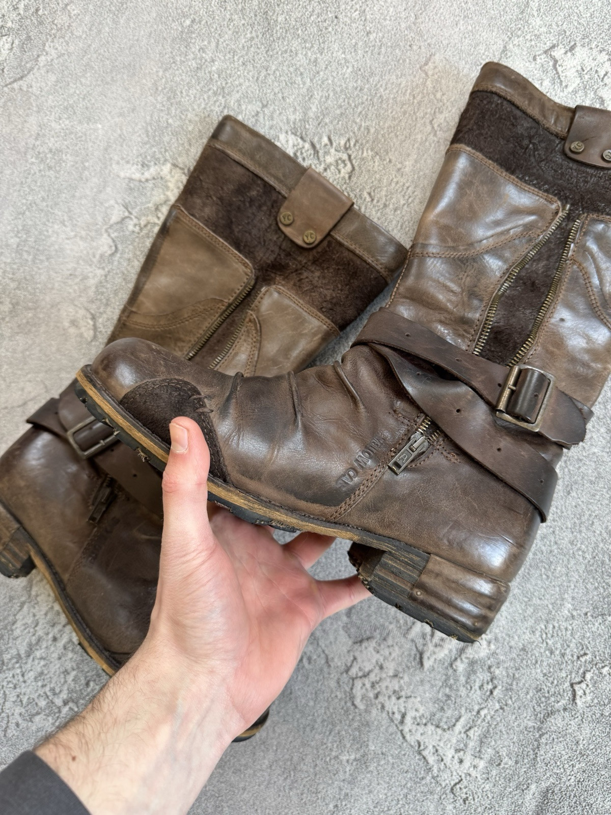 Yellow Cab 40size Brown Leather Western High Boots Shoes Cowboy Biker Motorcycle