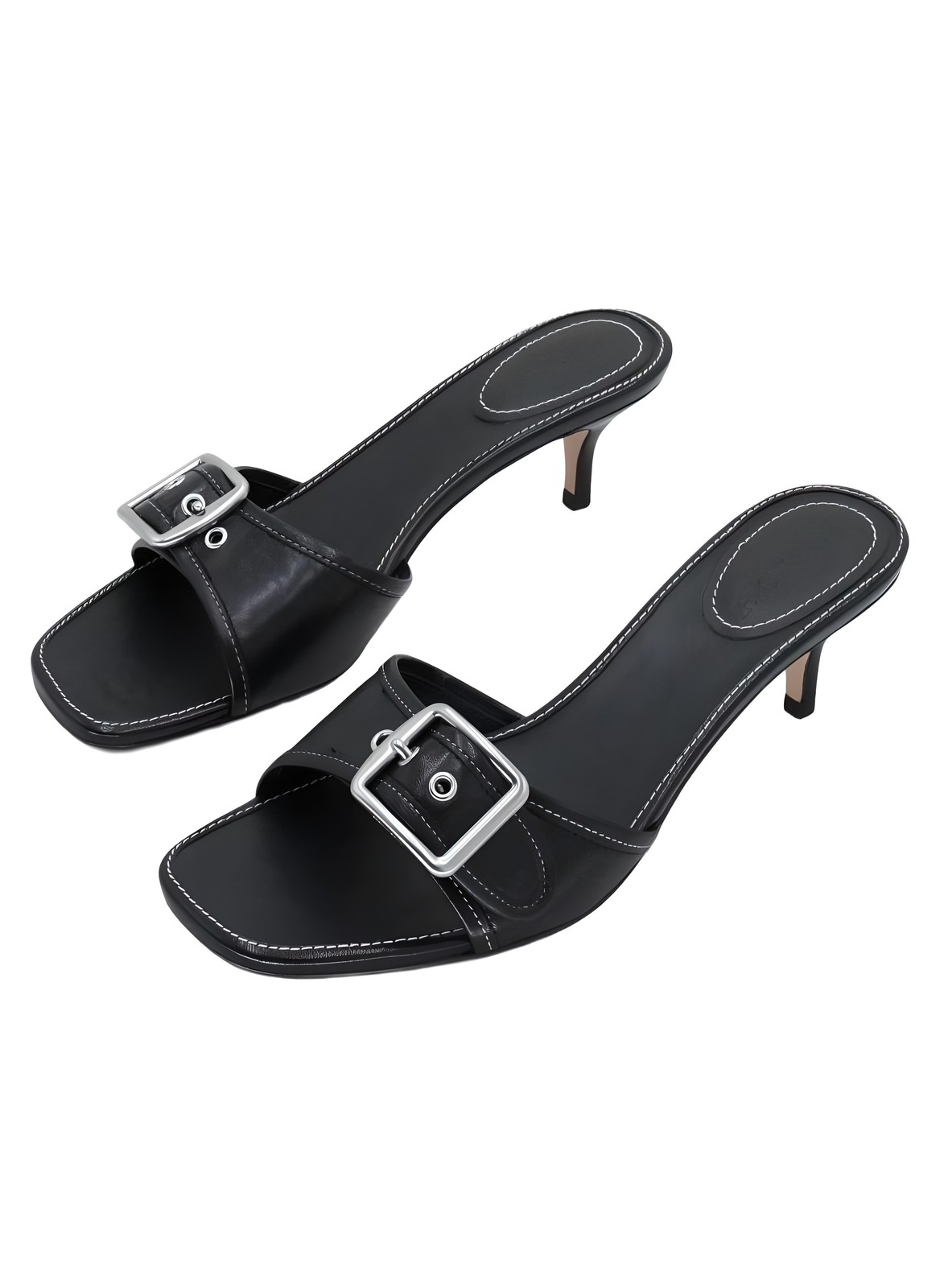 COACH Margot Slip On Sandal Jacquard Smooth Leather Black Sz US 8M EU 38.5