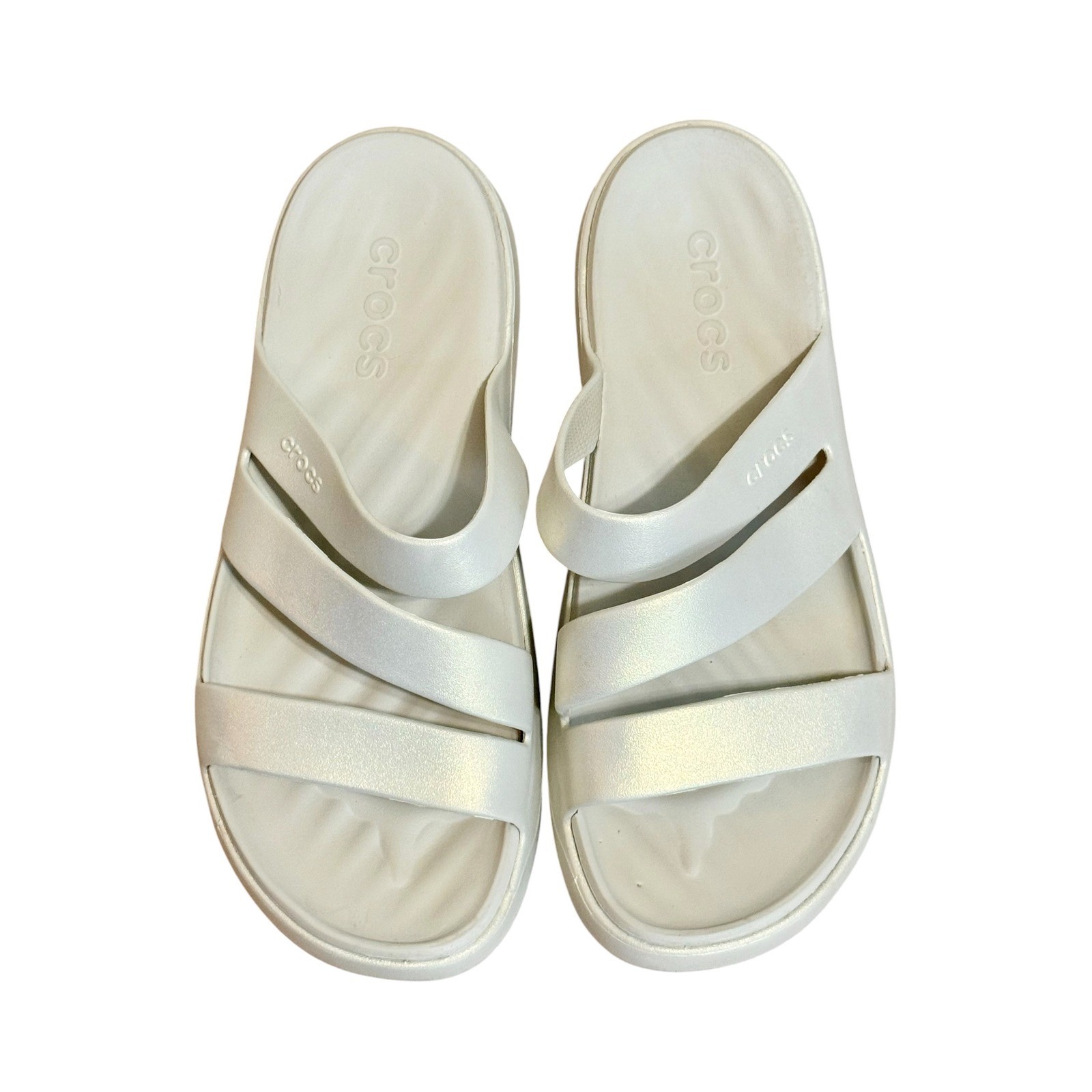 Crocs Getaway Strappy Sandals Womens Sz 9W Pumice Metallic Shimmer Croslite