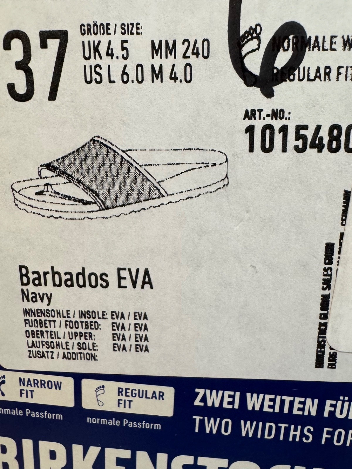 BIRKENSTOCK NIB BARBADOS EVA WATERPROOF NAVY BLUE 37 Ladies 6 Regular