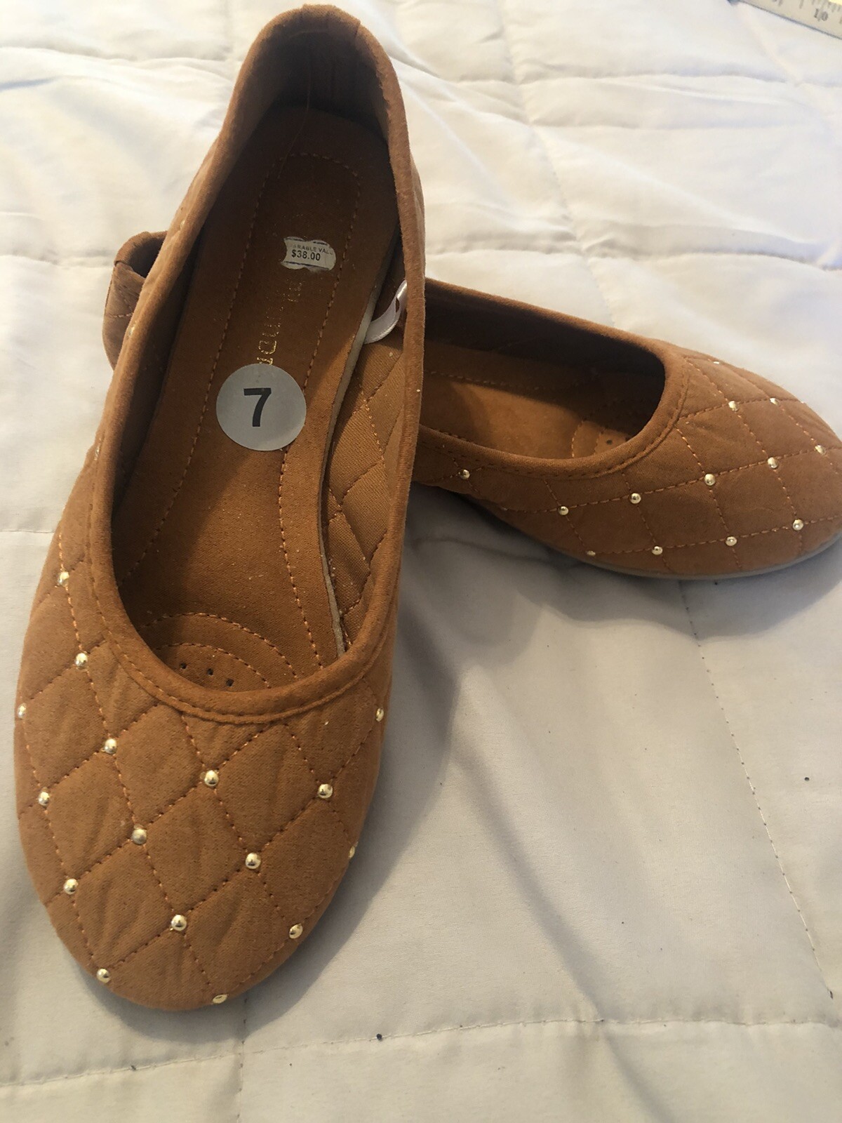 CL by Chinese Laundry Kew-091 Rust Quilted Textile Gold Beaded Ballet Flats 7.5