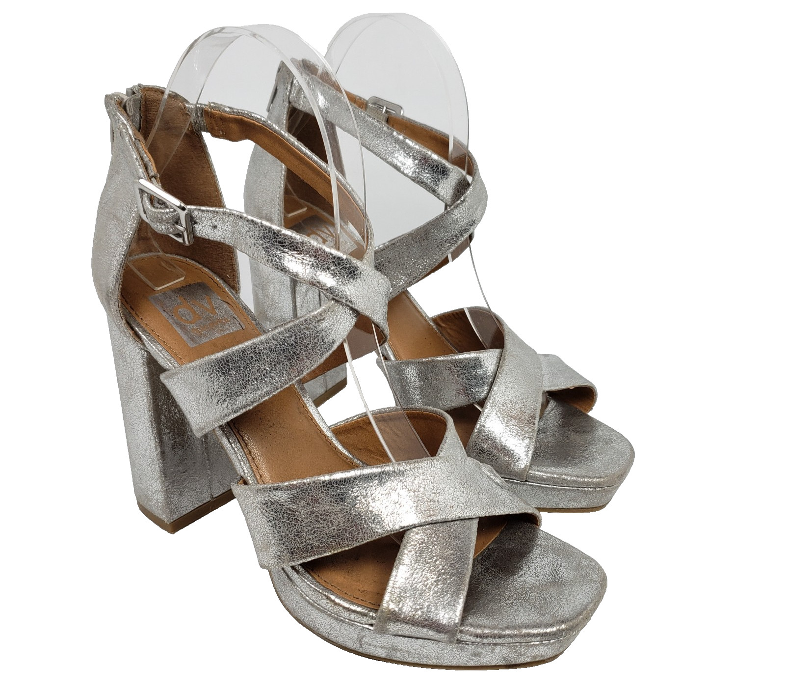 Dolce Vita DV Ilona Womens Size 8 Silver 4.25″ Heel Strappy Platform Party Shoes