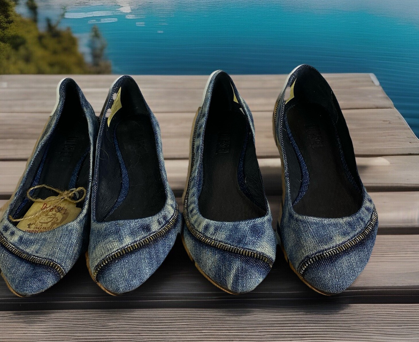 NWOT Diesel FALKY Women 7.5US Denim Blue Luxury Stylish Modern Ballet Shoes