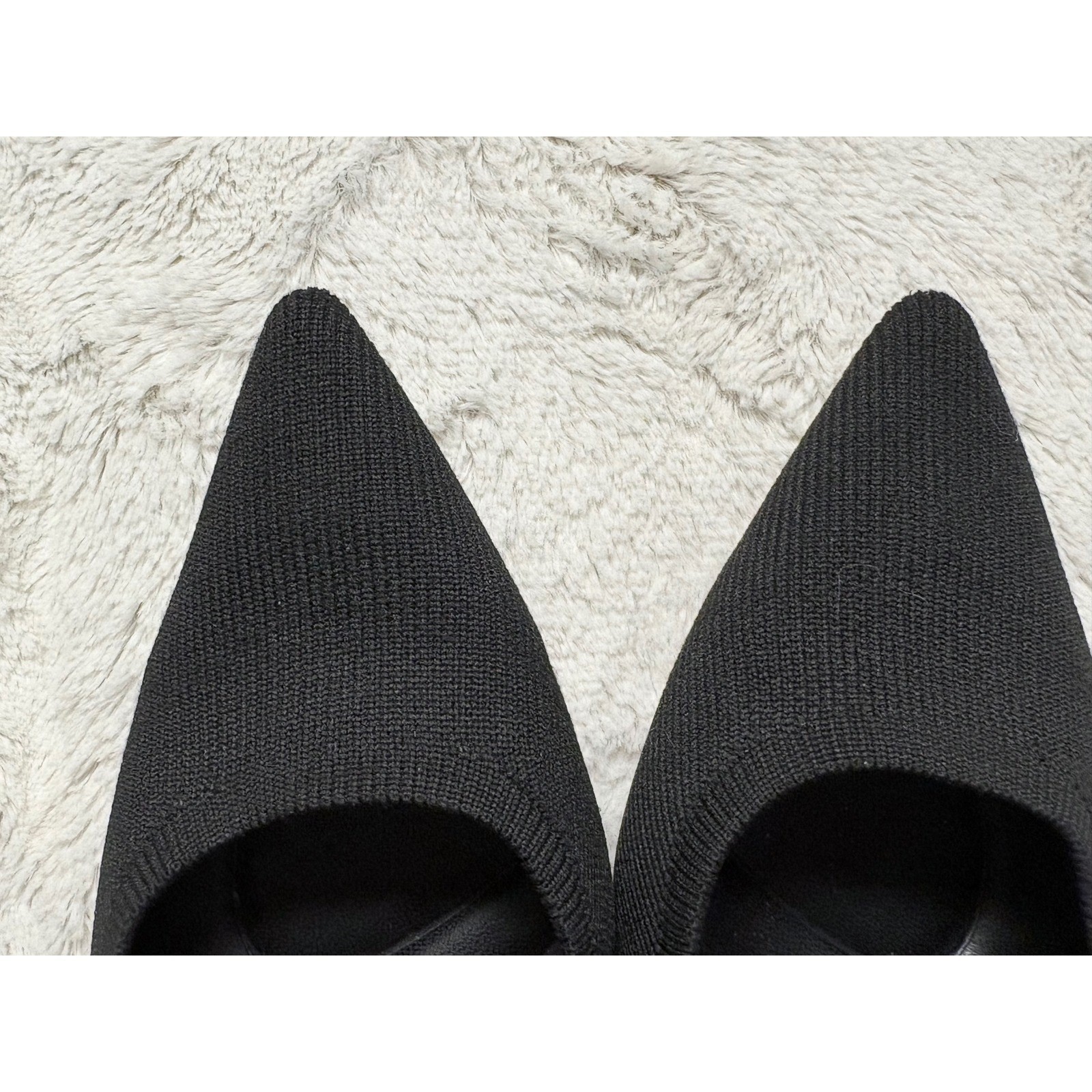 Cosy Island Knit Fabric Black Pointed Toe Slingback Heels Orange Stiletto Sz 6.5