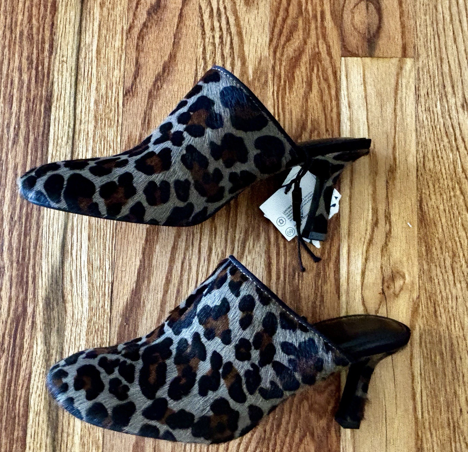 Zara Animal Print 100% Mules Leopard Print Square Toe 3.25in Heel Sz 37/6.5. NWT