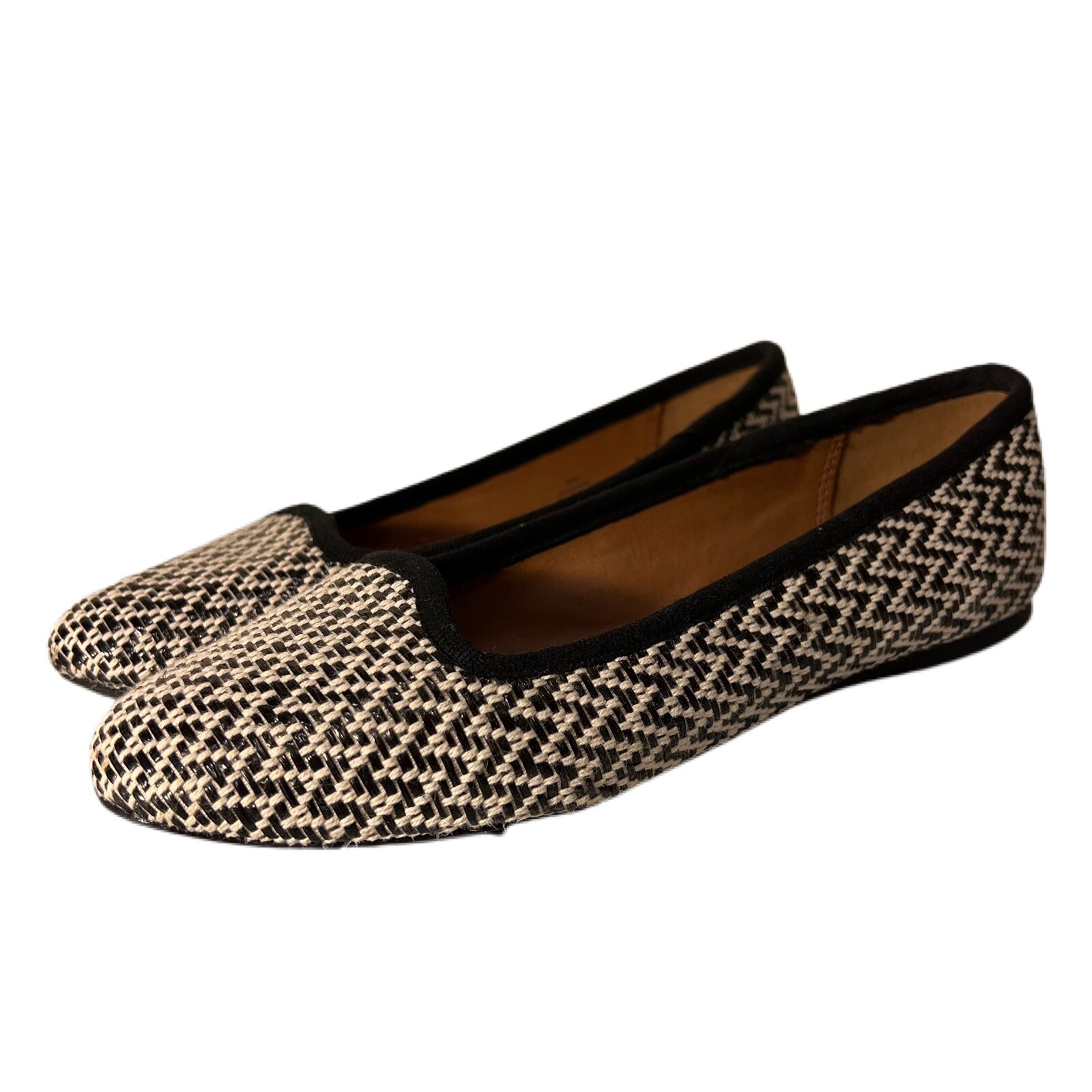 Indigo Rd. Black White Chevron Fabric Flats Slip On Loafers Almond Toe Women 7.5