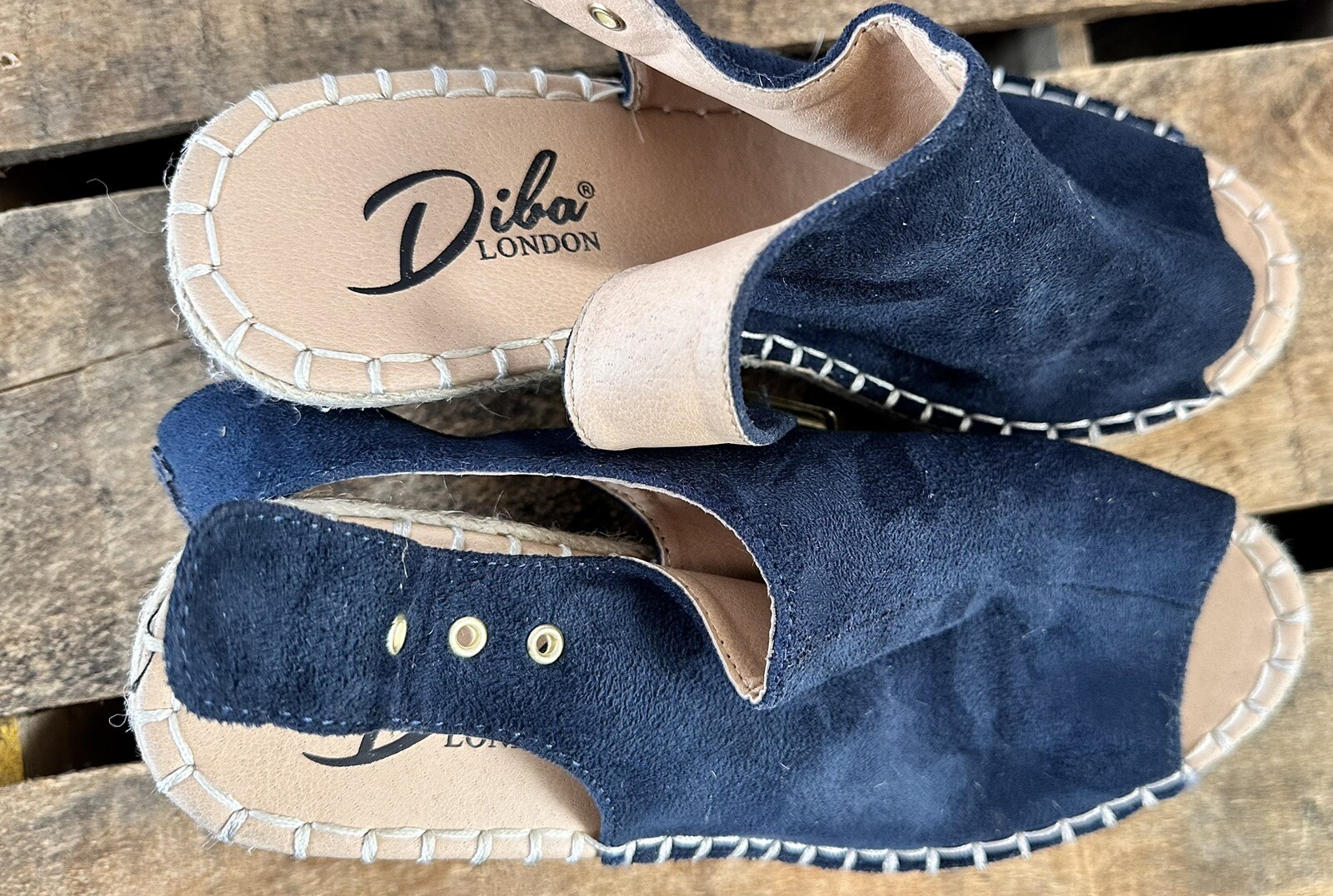 Blue Suede Wedge Shoes Espadrilles Buckle Business Office Fall Women’s Size 7