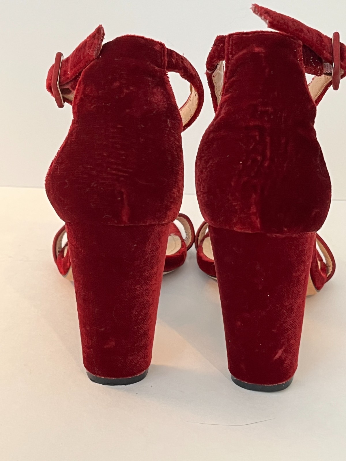 White House Black Market Maroon Velvet 3.25″ Block Heels Ankle Strap Womens 6.5M