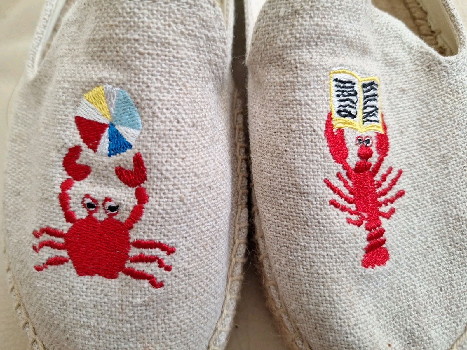 Mary Matson Soludos Sz 7.5 EU 38 UK 5.5 Lobster Crab Beige Canvas Espadrille