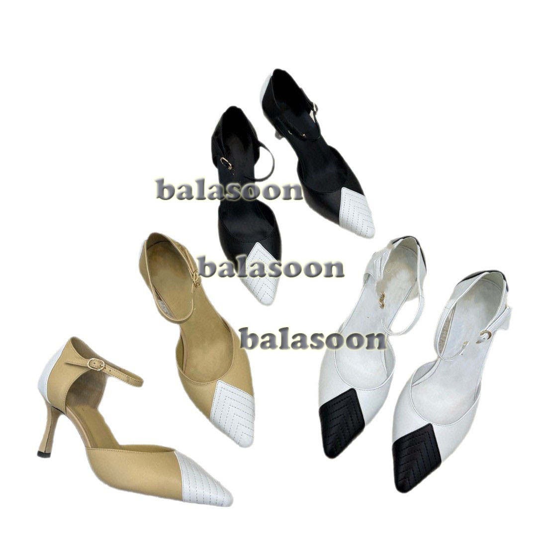 2026 spring shallow middle heels shoes pointed color matching women’s sandals