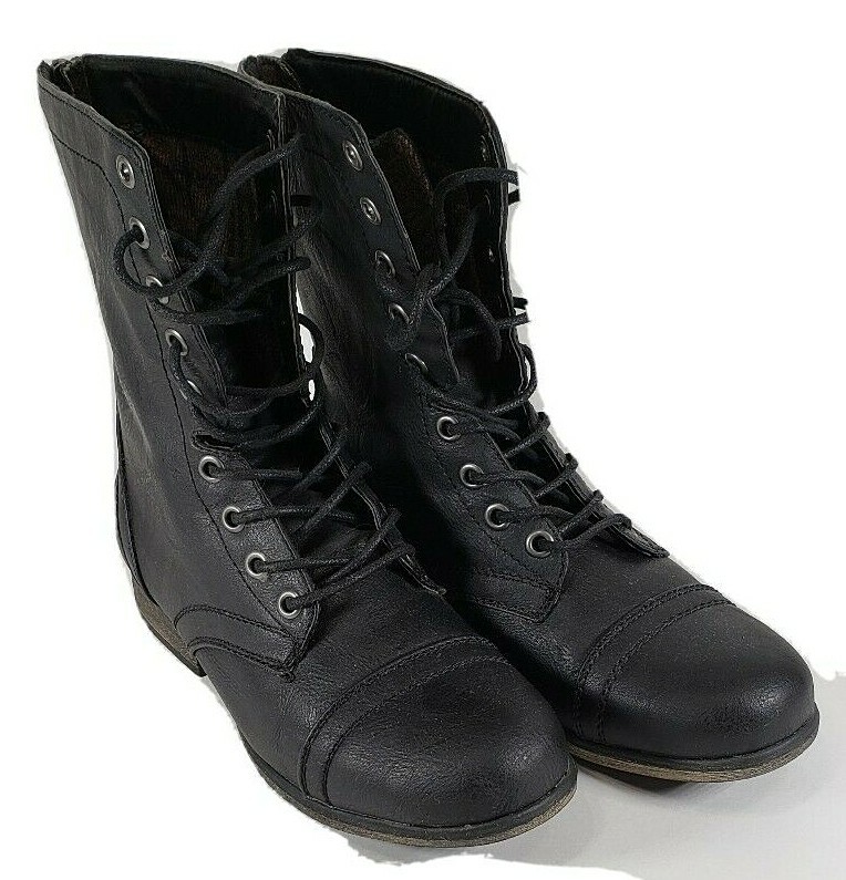 Charolette Russe Black Zip Back Lace Up Mid-Calf Boots Shoes Size 6 GUC