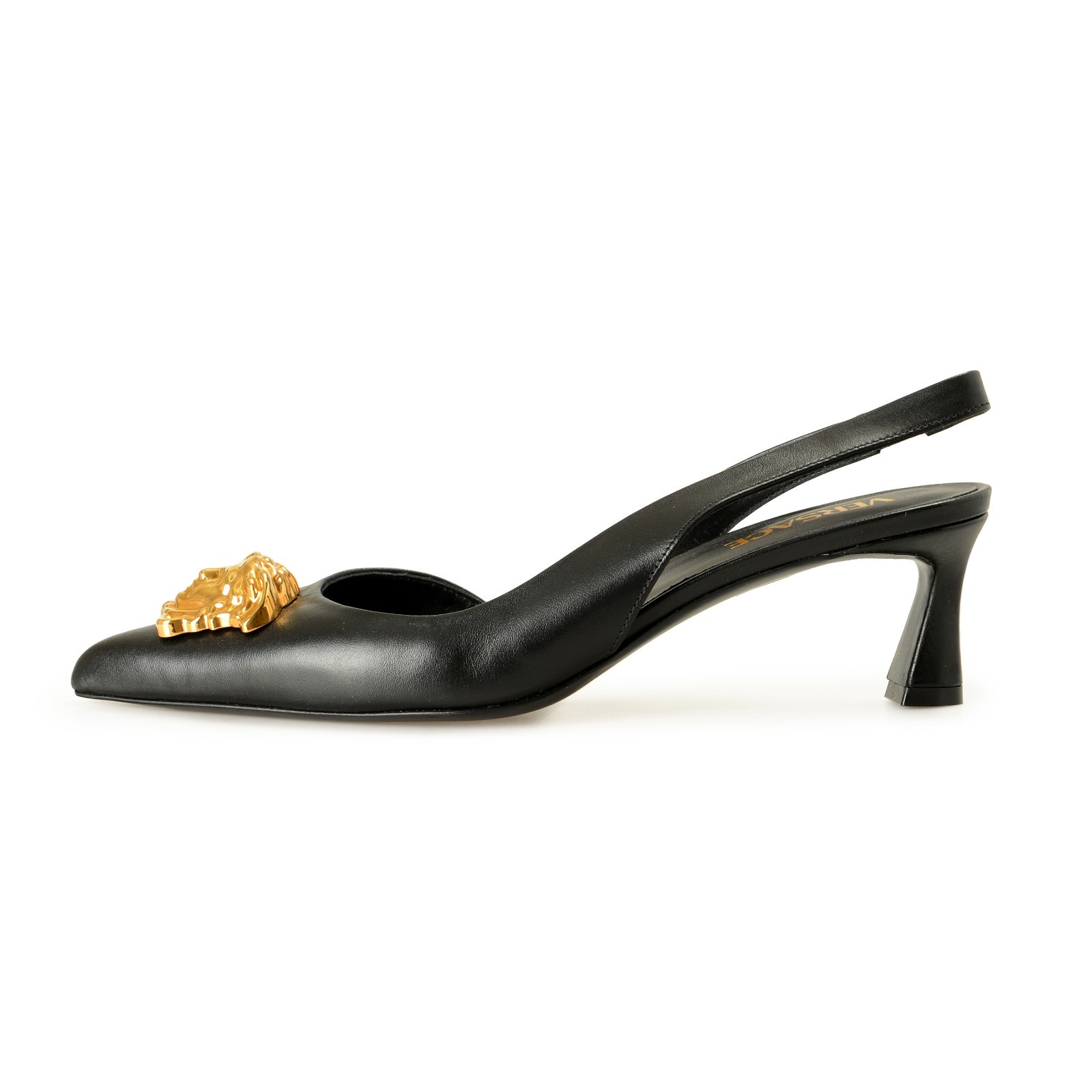 Versace Women’s Black 100% Leather Gold Medusa Pump Shoes US 6 IT 36