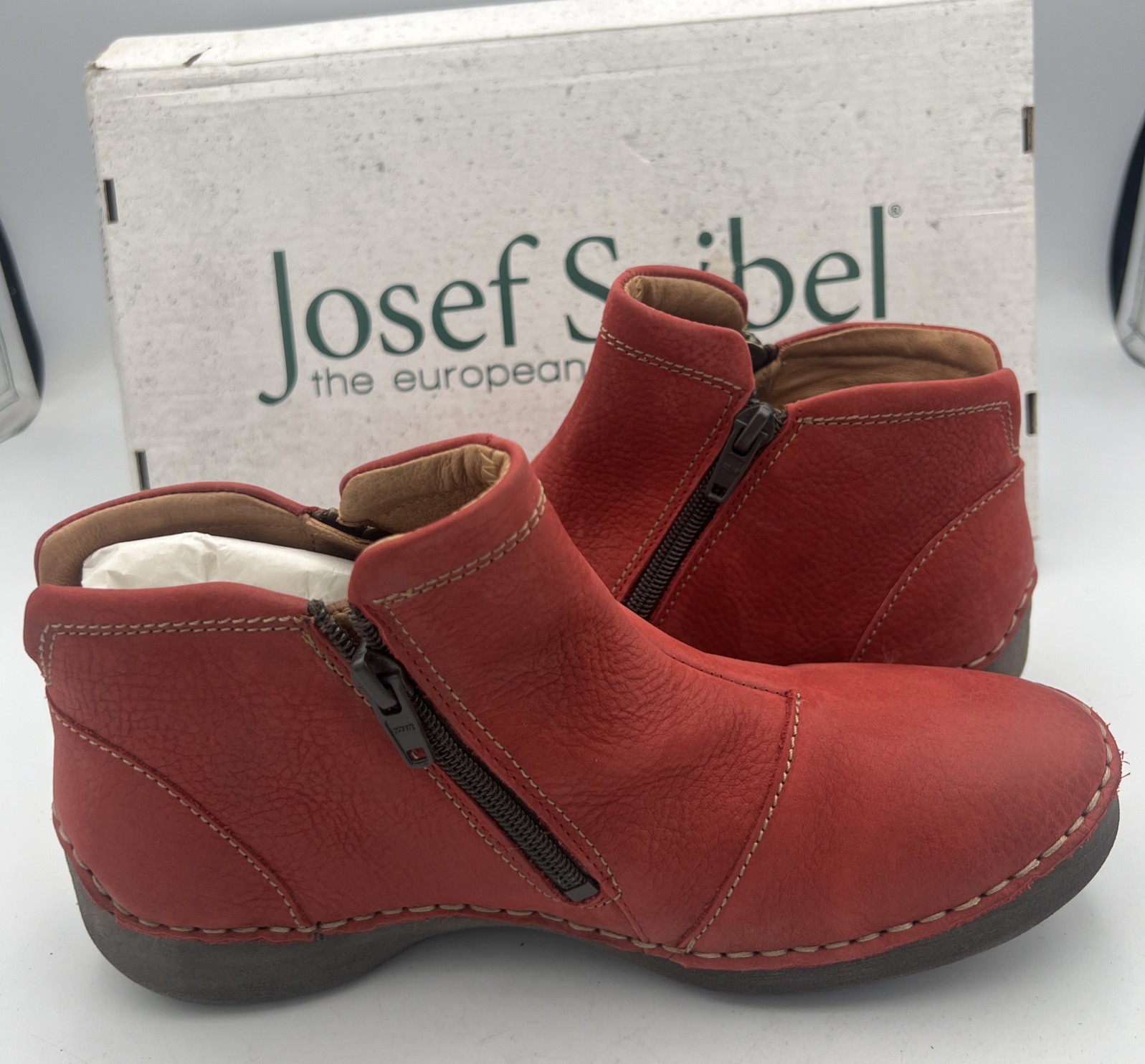 Josef Seibel Fergy 94 Red Leather Bootie Women’s Size EU37 US 6-6.5 NEW W/Box