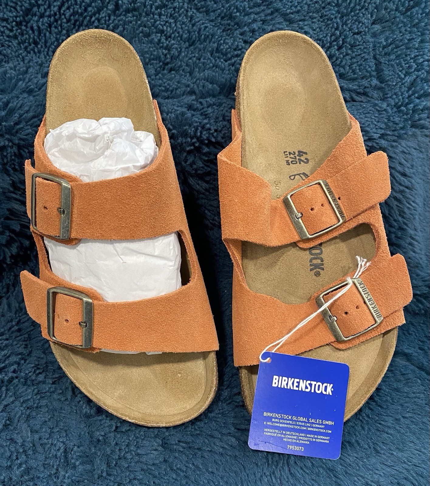 Birkenstock Arizona Soft Footbed Sandals – Dark Rust Suede – EU 42 (W 11 / M 9)