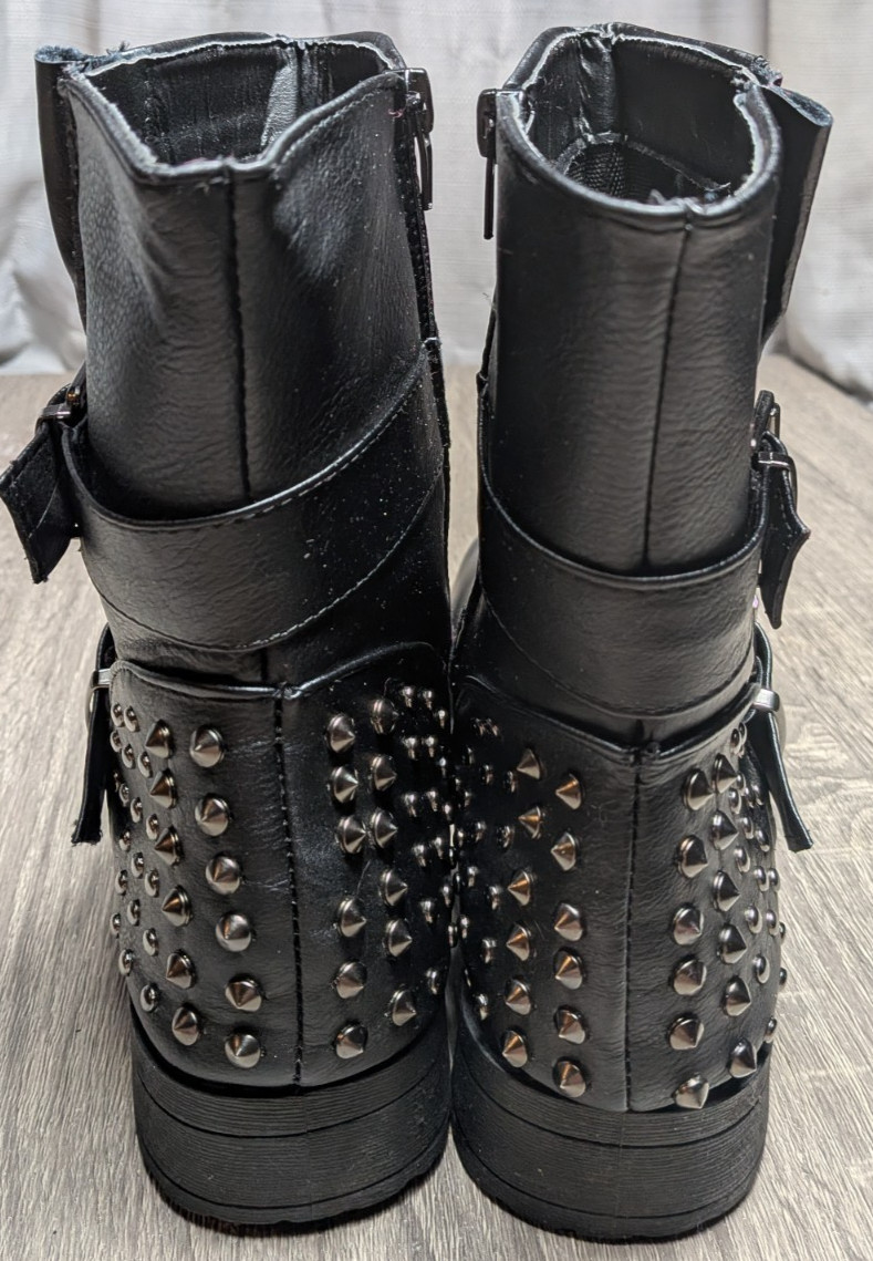 Soho Girls Black Studded Biker Boots Sz Womens 10 Combat Goth Punk Grunge Zip