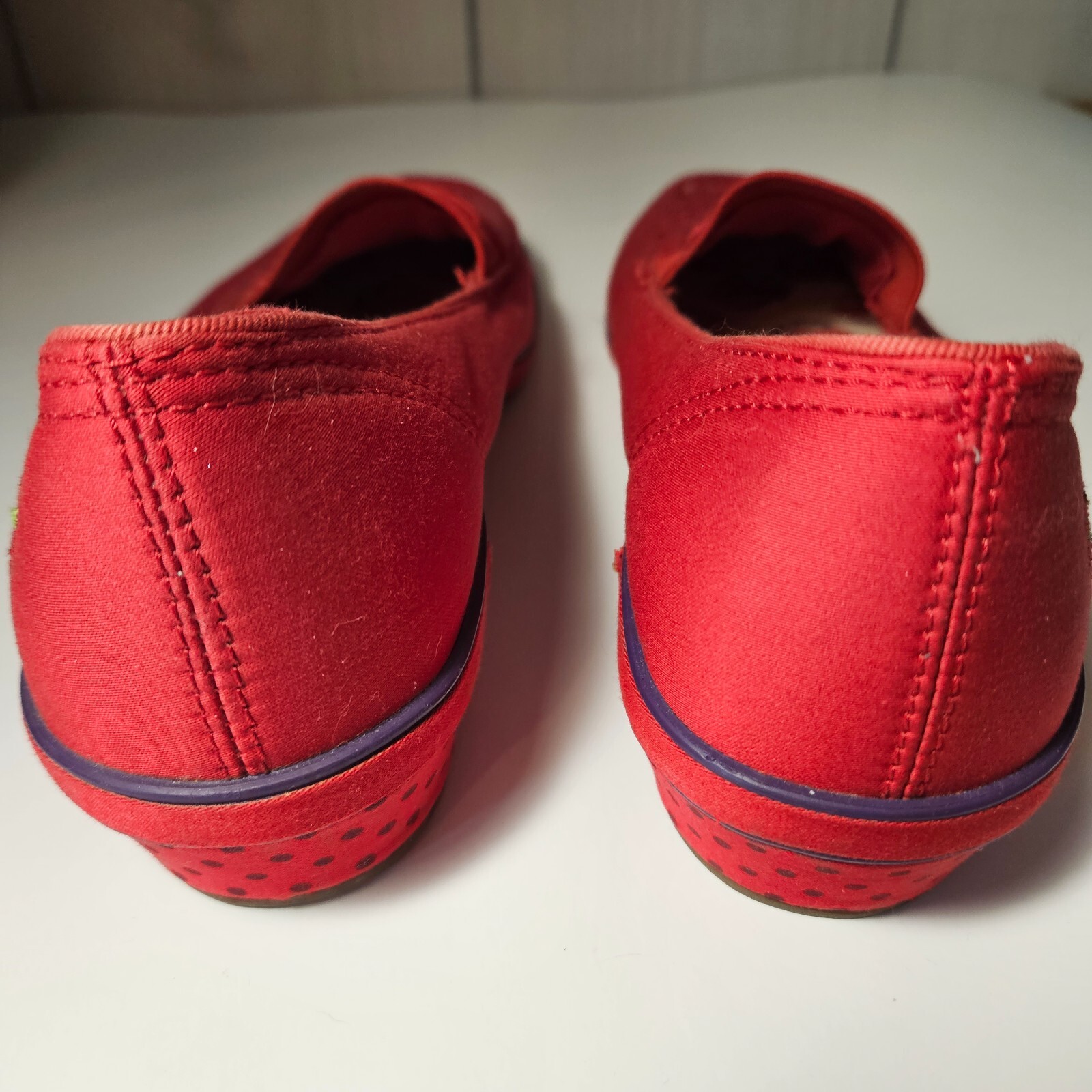 Grasshoppers Keds Womens Red Hat Society Polka Dot Slip-on Wedge Shoes 8.5M