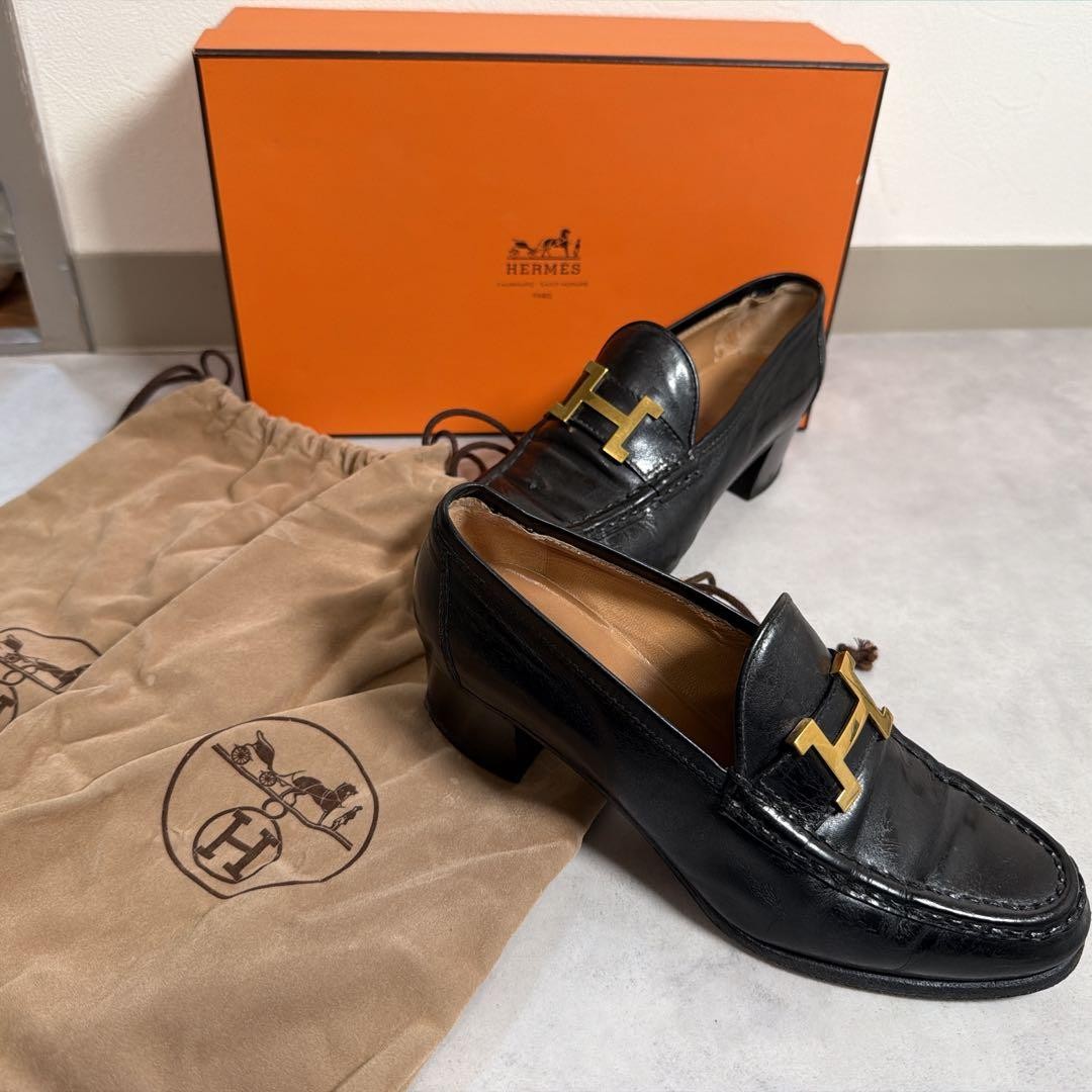 Hermes Loafers Constance Leather Black Women’s with Box Size EU36/US5.5