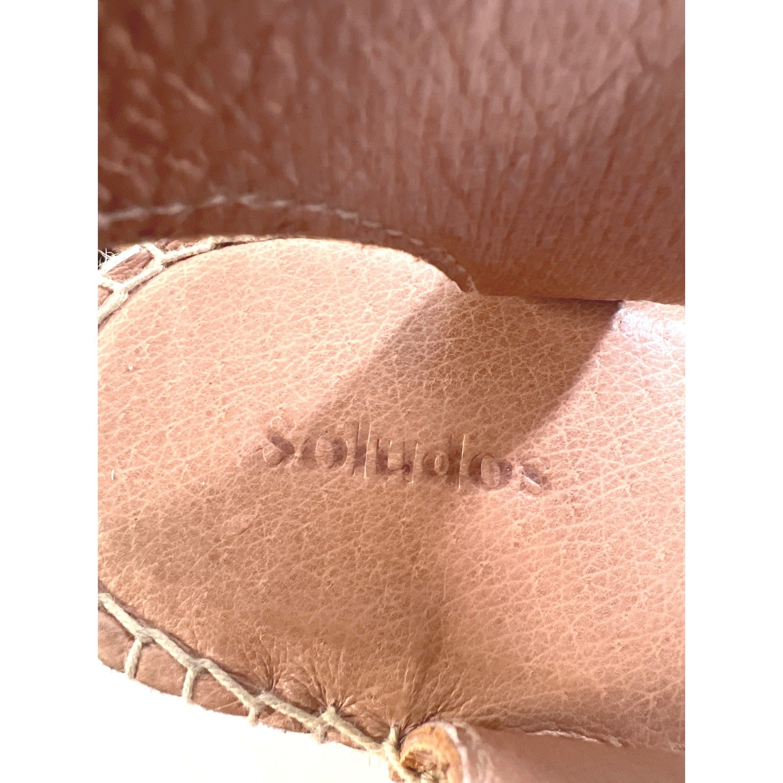 Soludos Womens Tan Pebbled Leather Ankle Strap Espadrille Sandals Size 7.5 Flat