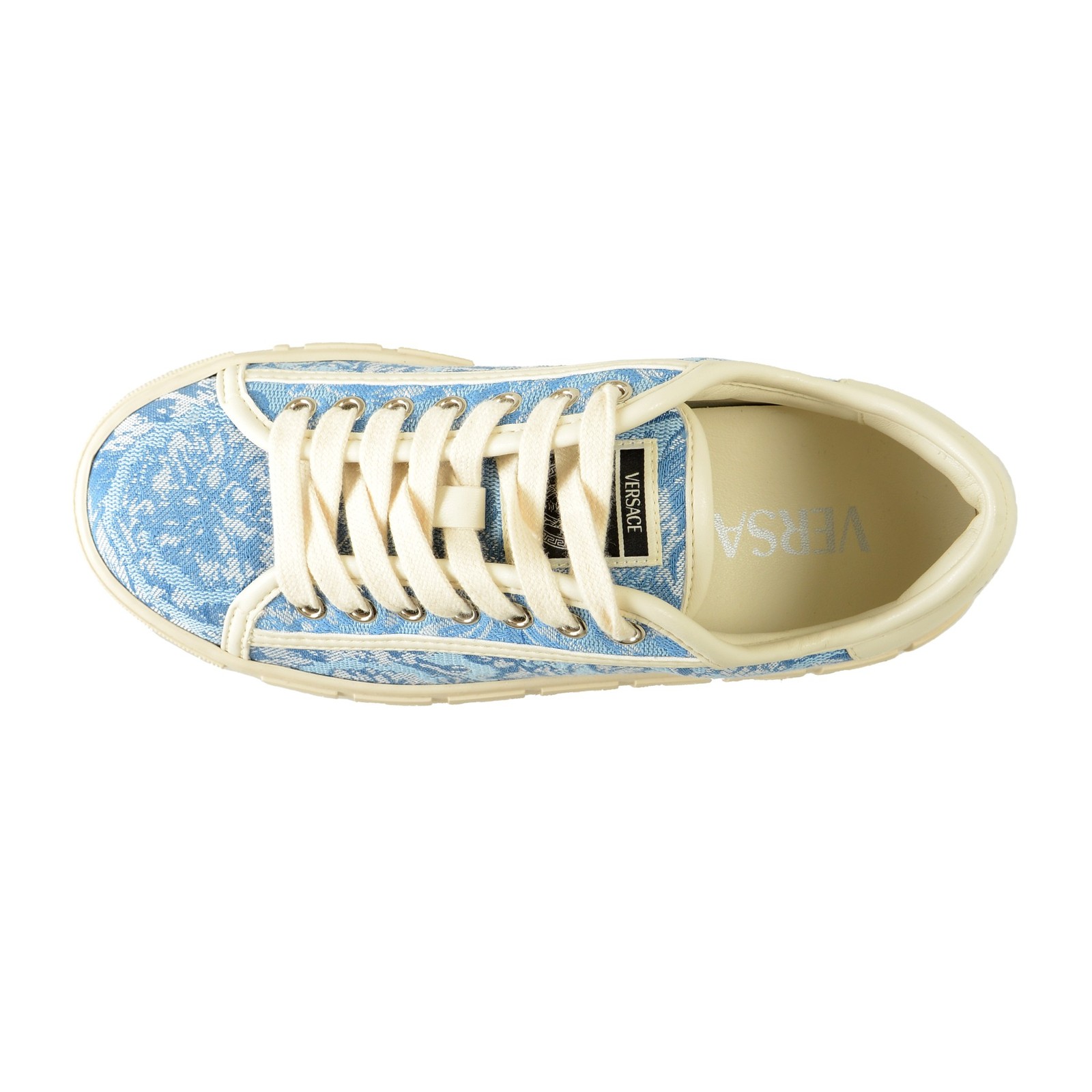 Versace Women’s Blue Floral Canvas & Leather Sneakers Shoes US 6 IT 36