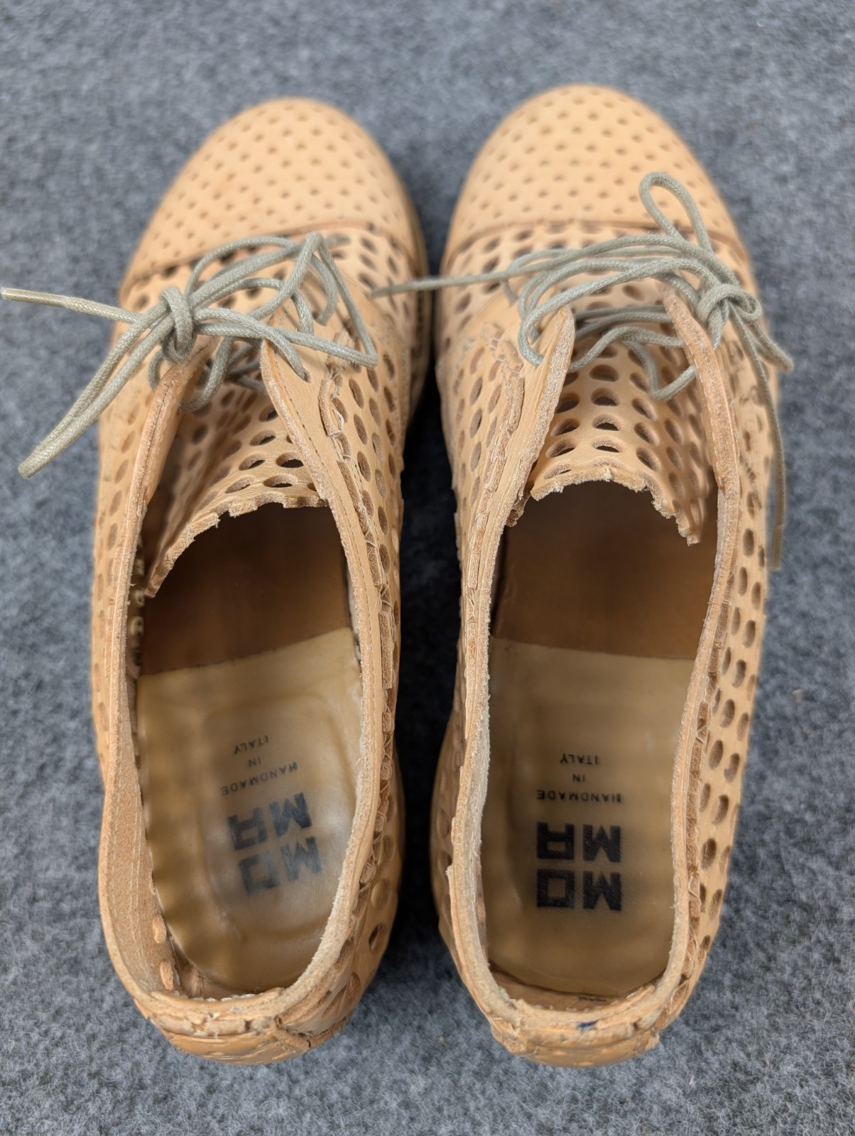 MOMA Handmade in Italy Tan Leather Perforated Oxford Shoes Womens EU 37 US 7