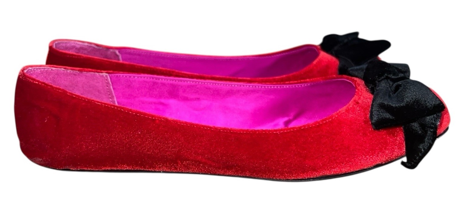 Kate Spade Red Velvet Bow Ballet Slippers Flats Shoes, Women’s size 9M