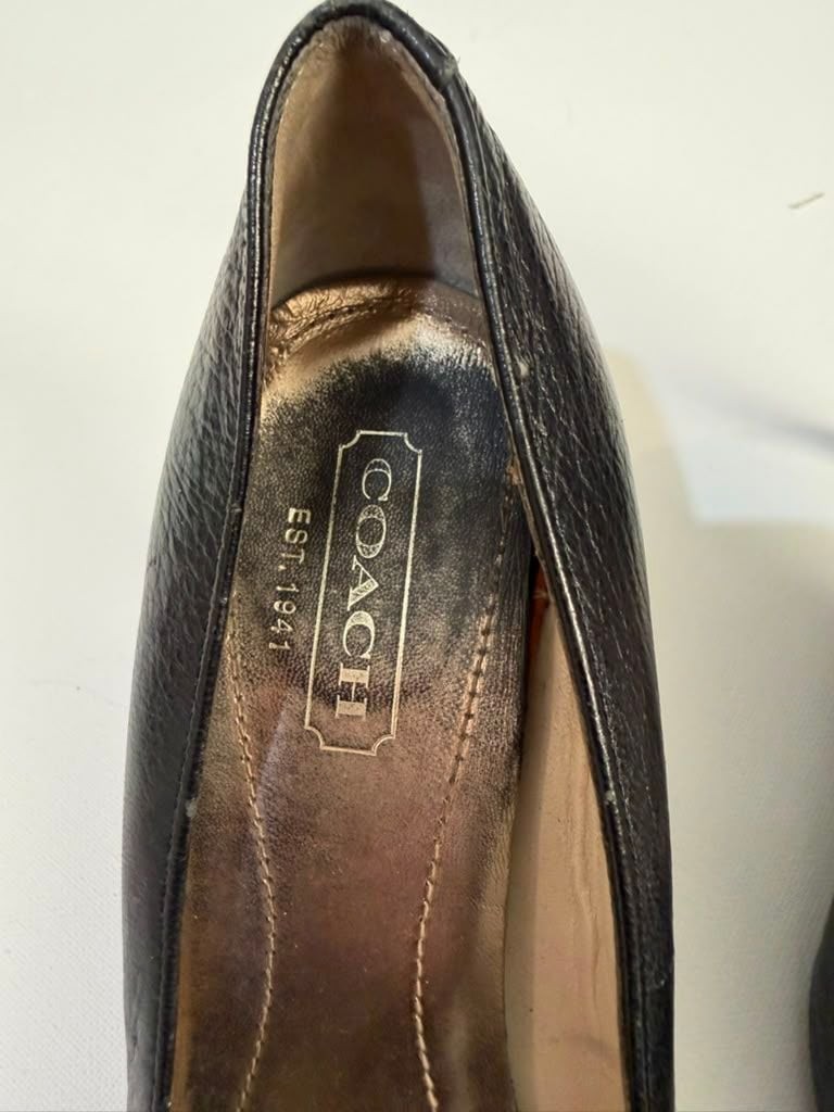 Coach Black Leather Pointed-Toe Kitten Heels