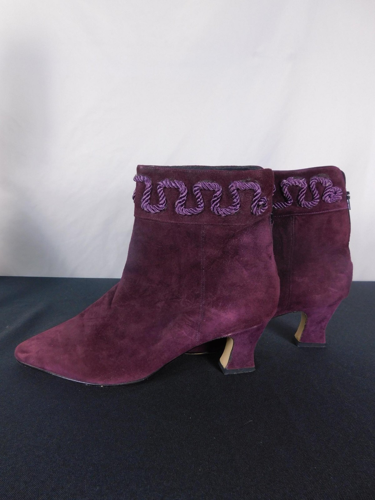 Vintage Plum Purple Suede Ankle Booties US 9 Pointed Toe Kitten Heel