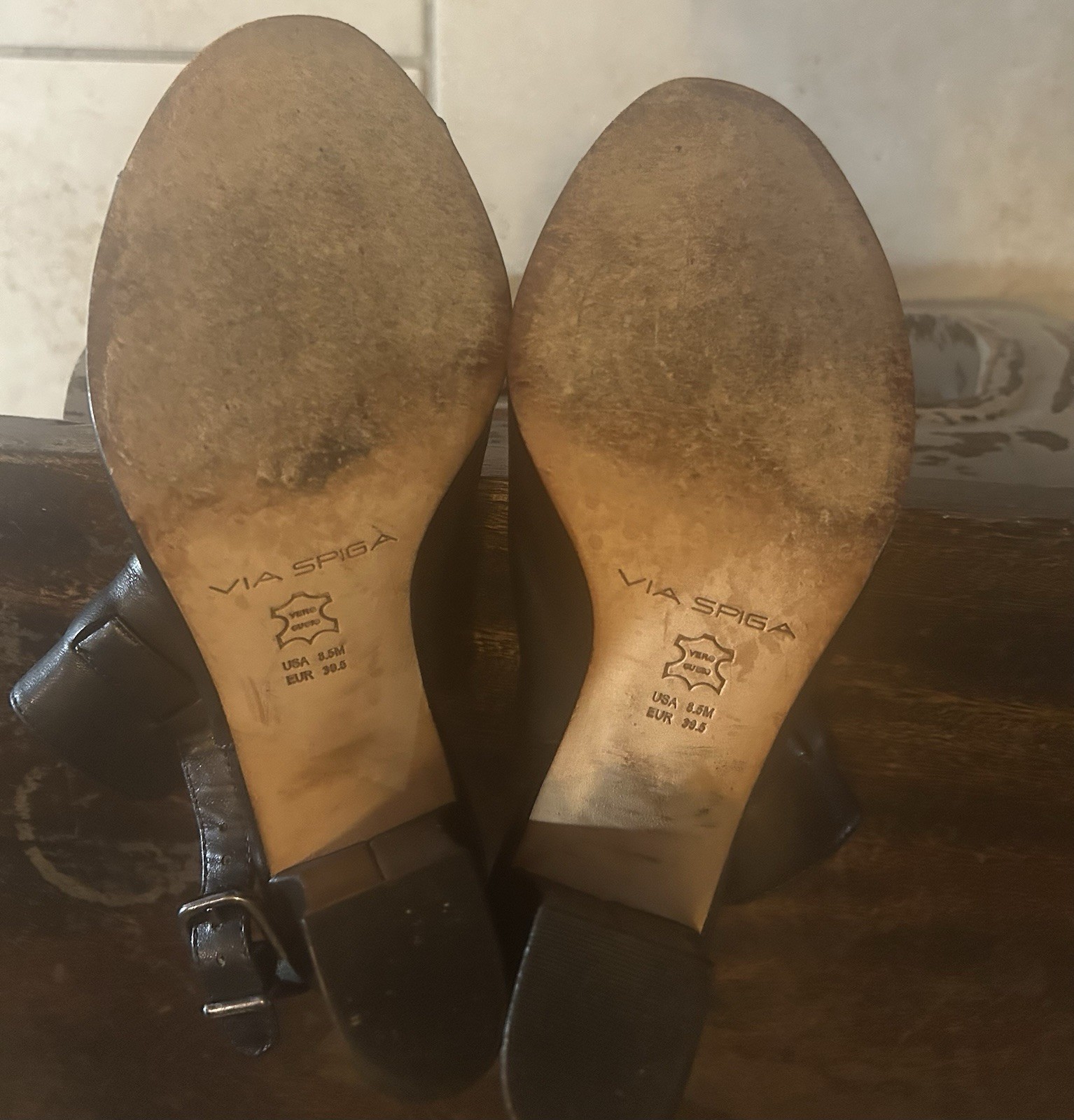 VIA SPIGA High Heel Shoes Womens Size 8.5M Black Leather Open Toe Mules Sandal
