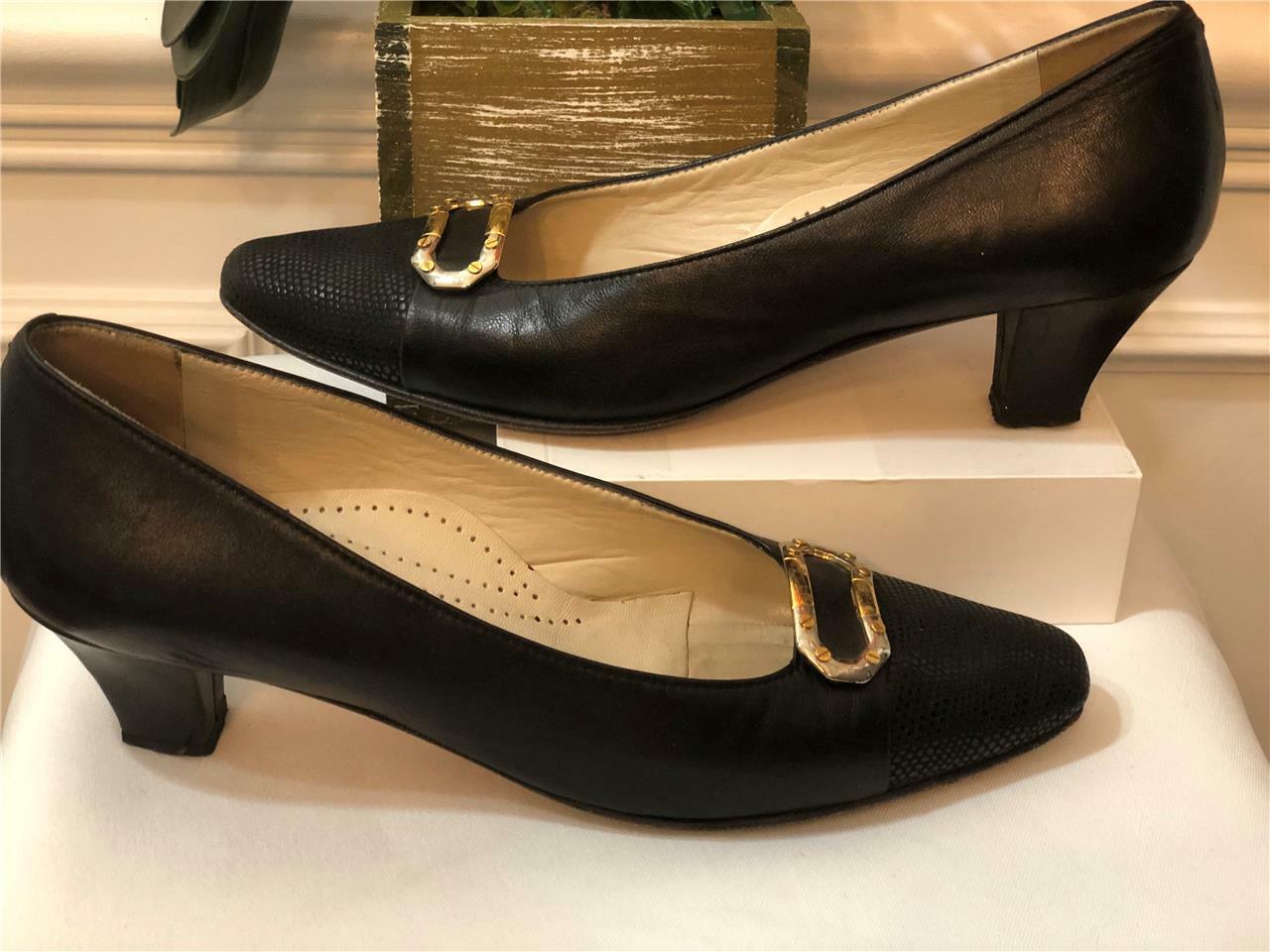 BALLY Italy Soft Black Leather Nappa Flex Semi Round Toes Pumps Sz 8N