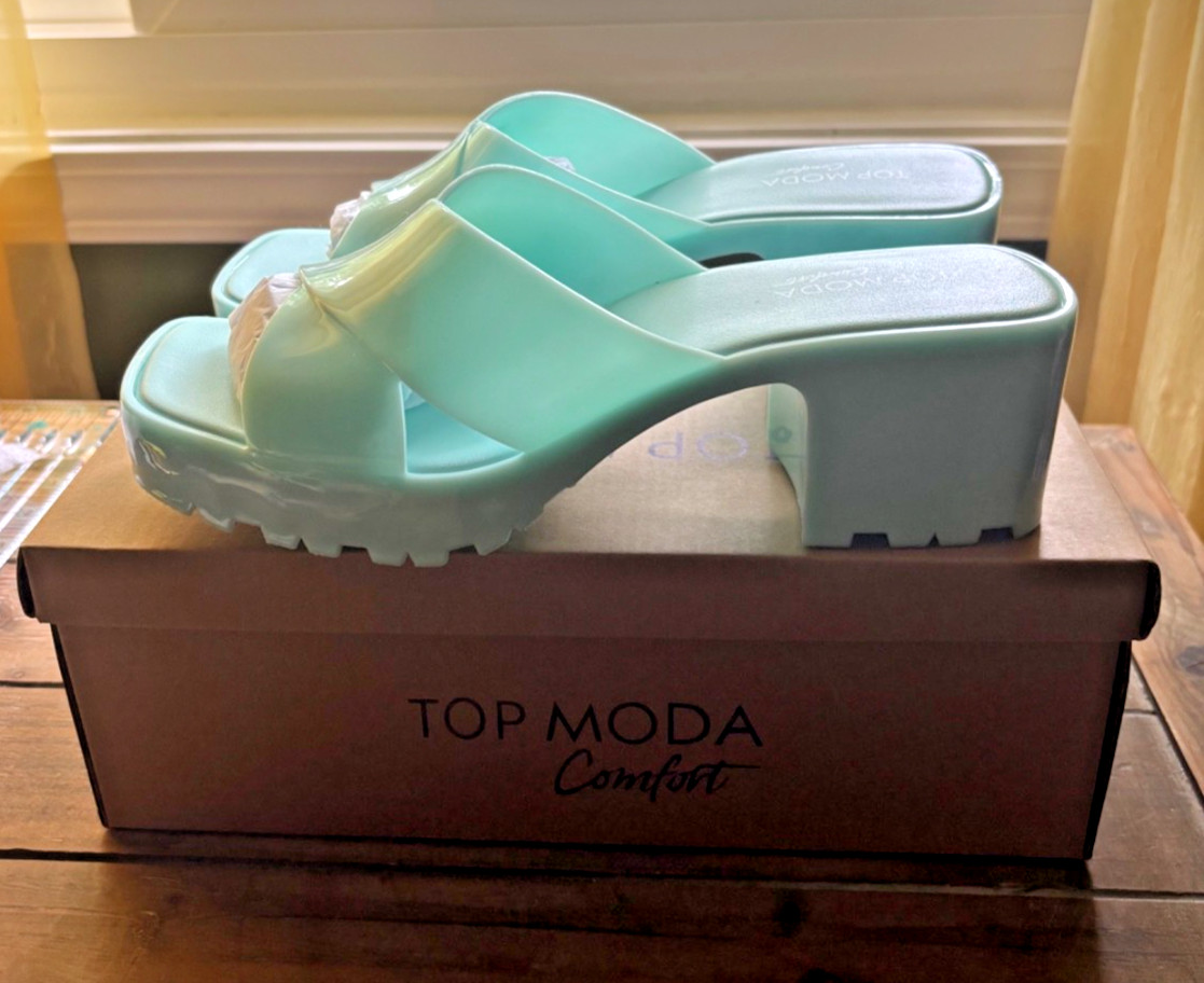 Top Moda Comfort Mint Color Tiana Chunky Heel Sandals Slides Women’s Size 9 NEW