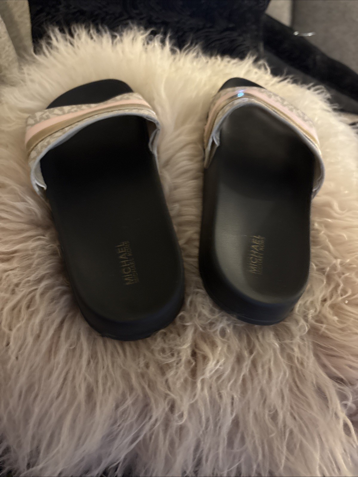 Michael Kors Brandy Slide Sandals Vanilla Multi Color Logo Slip On Size 8