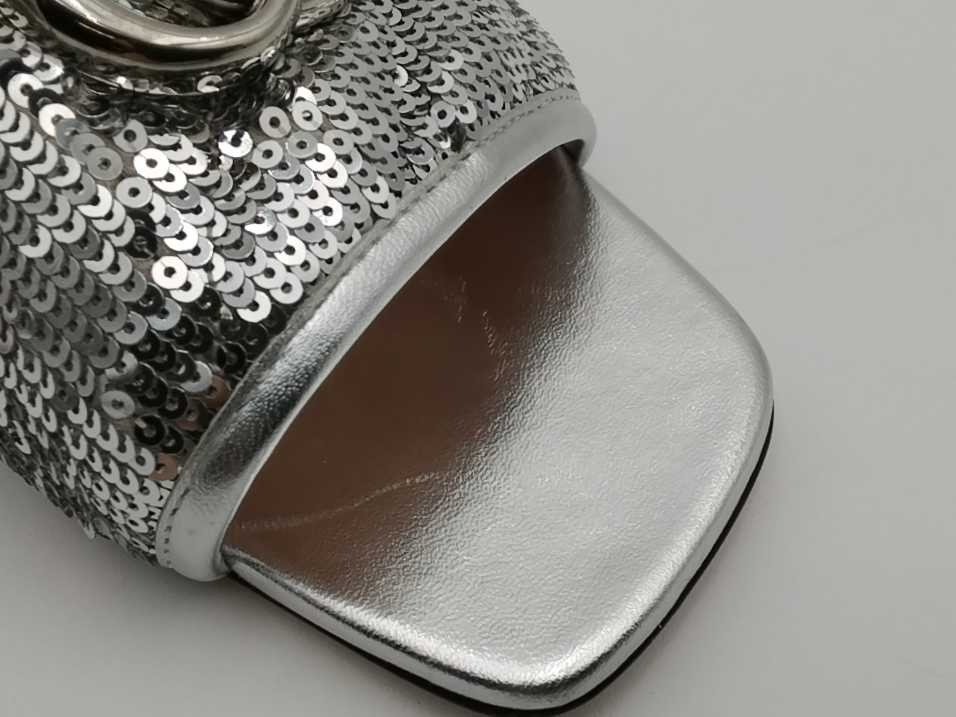 Gucci Marmont Slides W Silver Sequins Dbl G Silver Size 37.5 Aa0726lorsa
