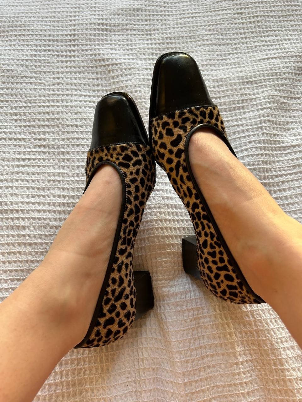 Vintage Valbrenta Leopard Pony Hair Pumps Made in Italy Block Heel EU36.5 US5.5
