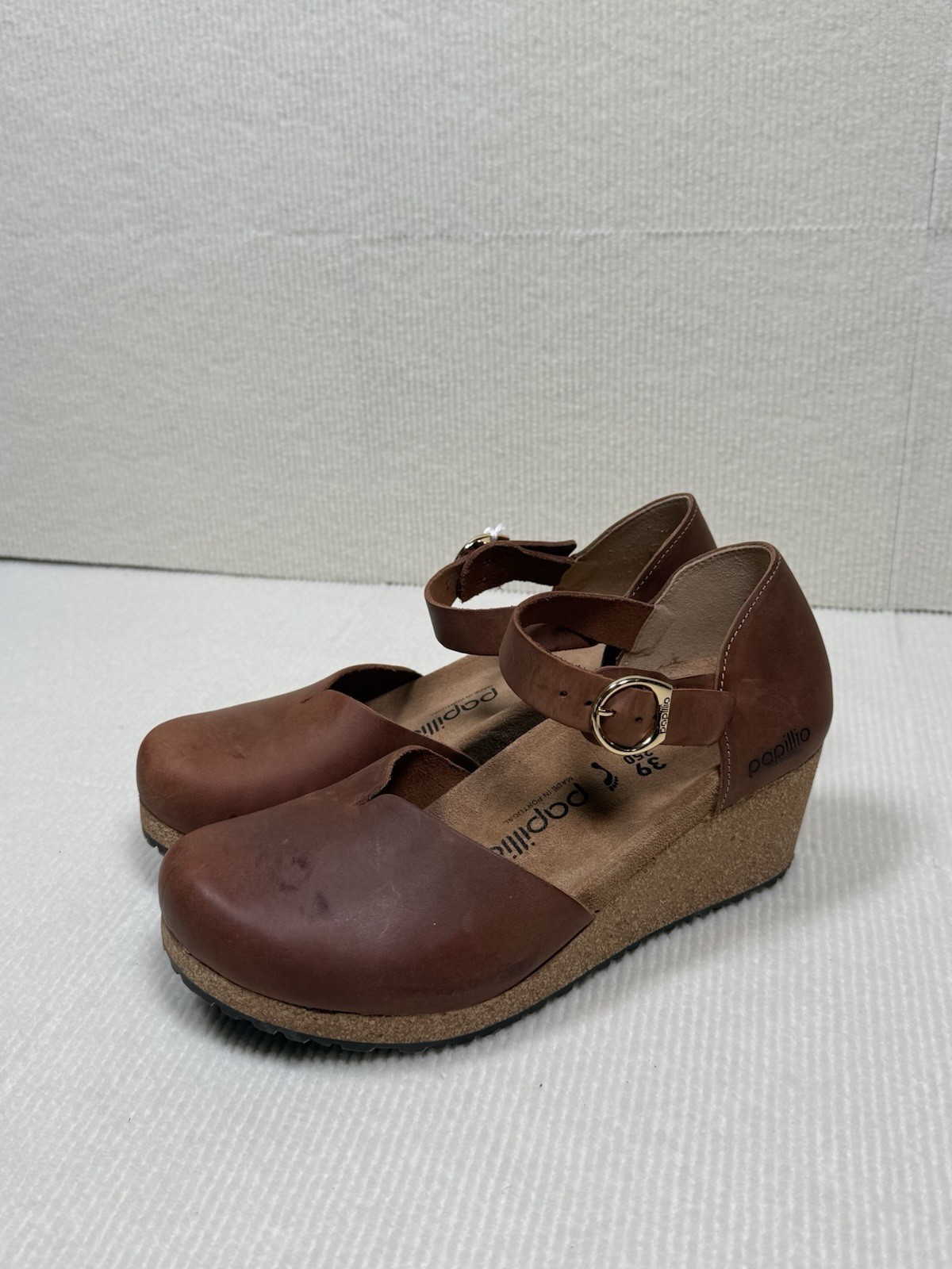 Papillio Birkenstock Wedge Mary Jane Womens US 8/EU 39 Brown Leather Cork NWT