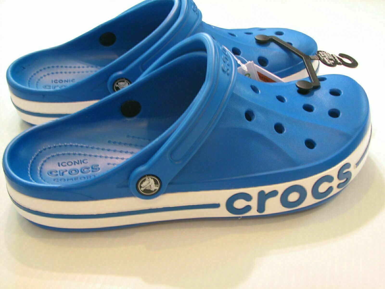 Blue Crocs Croc Baya Band Slip On Clogs Men’s 10 Women’s 12 Iconic Comfort Shoe