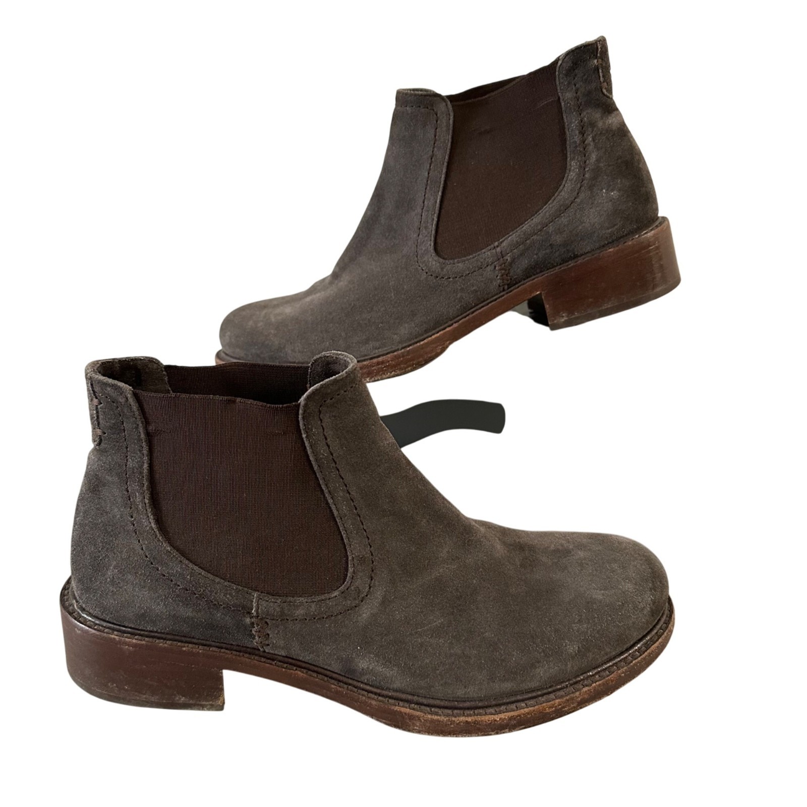 Trask Womens Chelsea Bootie Suede Leather Size 8M Brownish Gray Stacked Heel