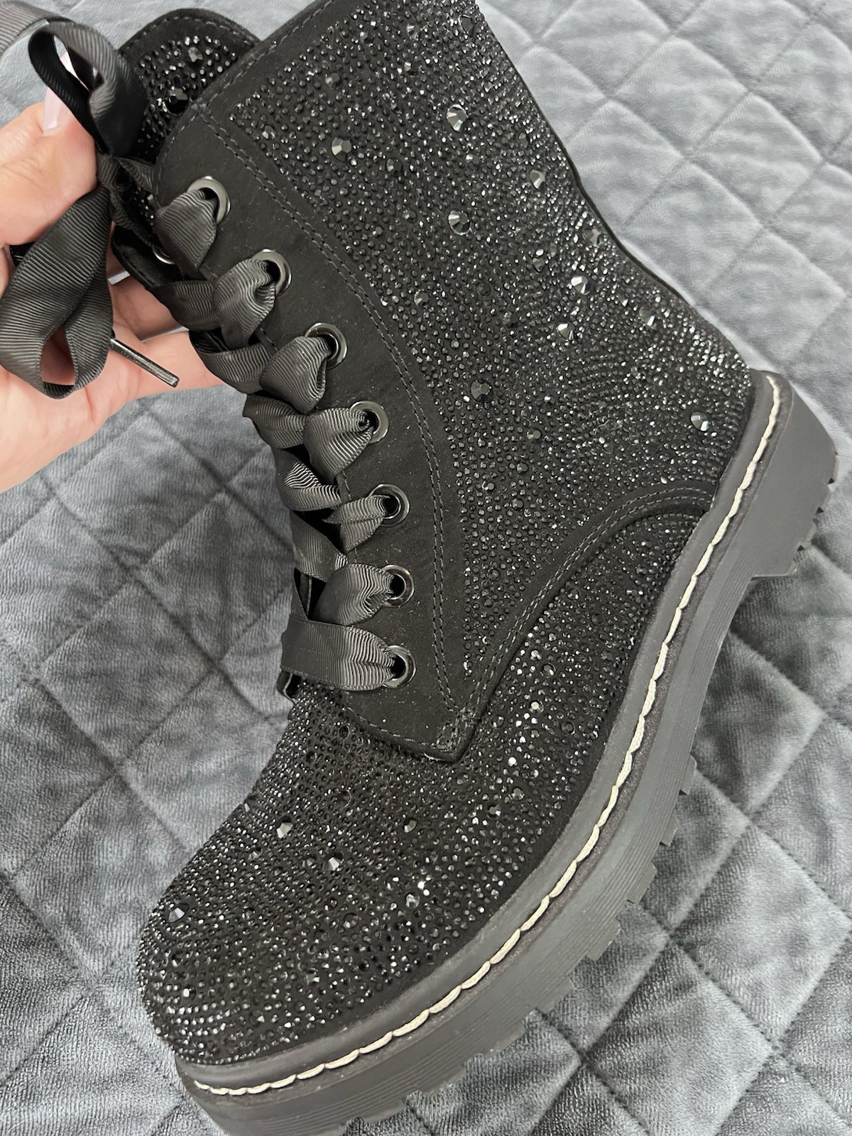 Torrid X Betsey Johnson Combat Boots Women 8.5 WW Wide Rhinestone Studded