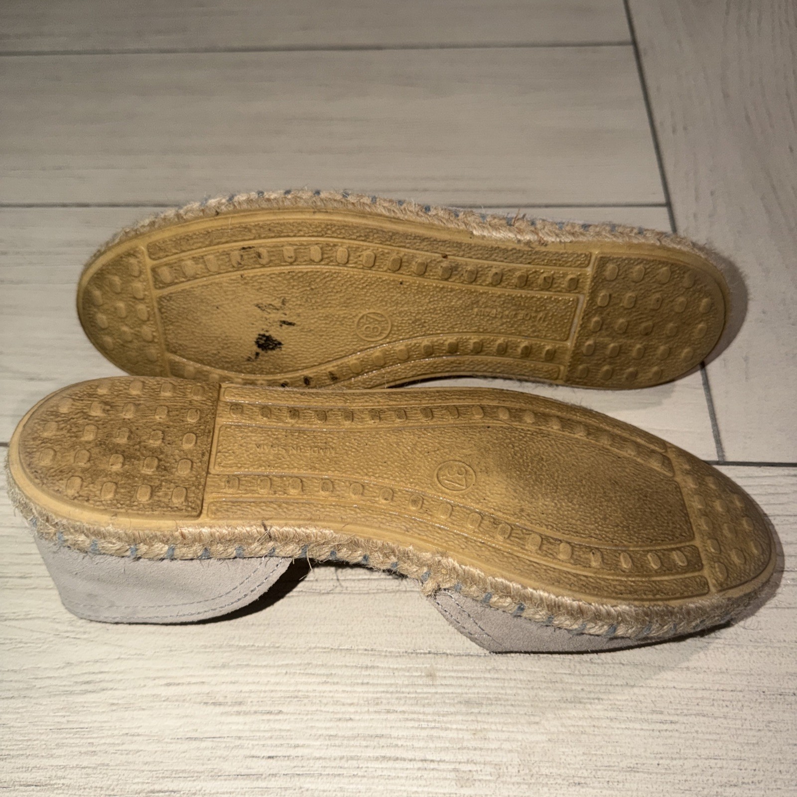 Verbenas Cruz Peep Toe Suede Leather Flats Taupe Espadrille Shoes EU 37 US 7 6.5