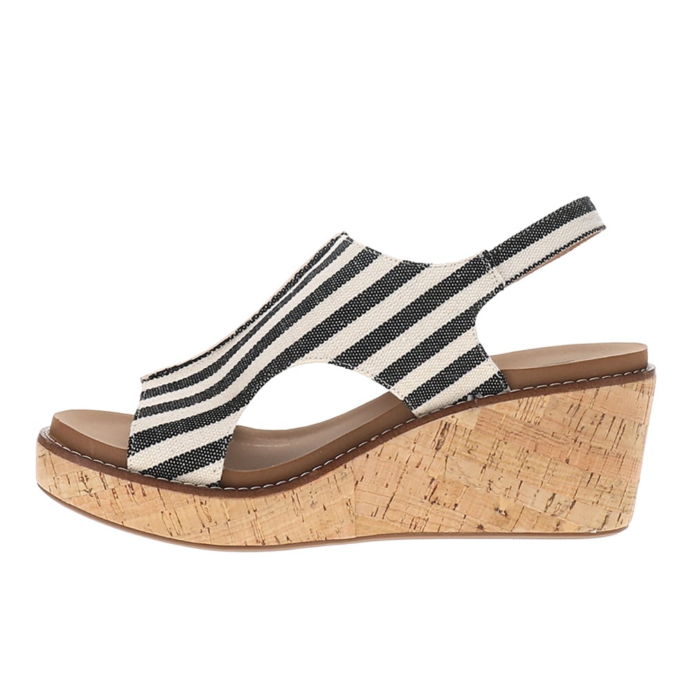 Corkys Carley Striped Wedge Slingback Womens Black, White Casual Sandals 30-531