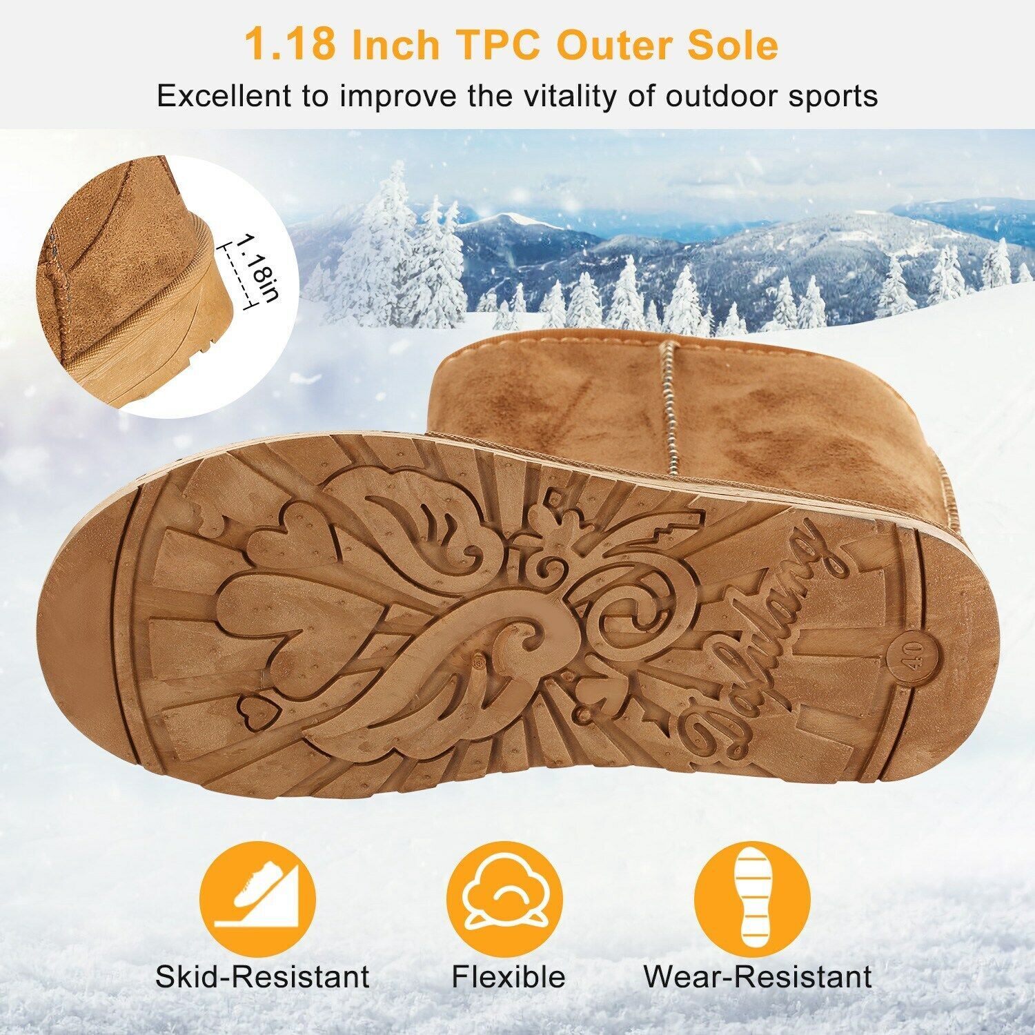 Snow Boots Women’s Faux Fur Suede Mid-Calf Boot Winter Warm Fashion 5-10 US Size