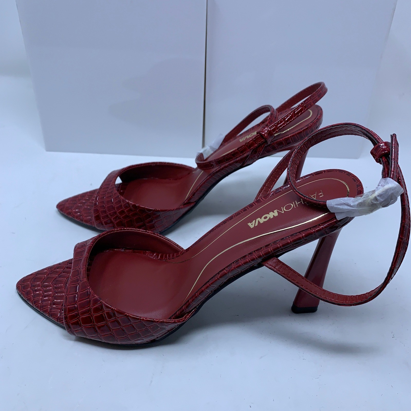 Fashion Nova Womens 8.5 Burgundy Croc Embossed Smoke03 Pointed Toe Stiletto Heel