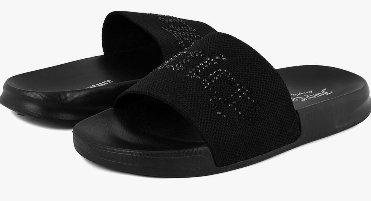 Juicy Couture Black Rhinestone Slide Sandals – Women’s Size 9