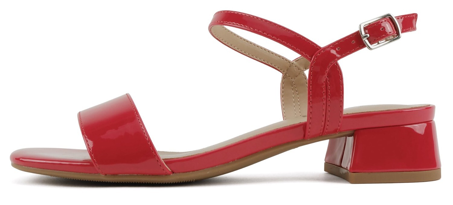 Soda Women Ankle Strap Sandals Low Block Heel Single Band EPISODE Lip Red Patent