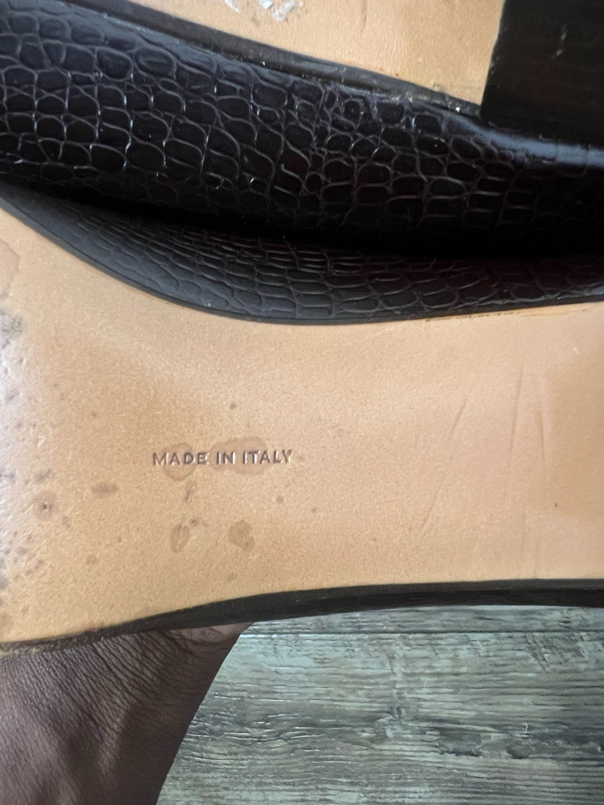 Salvatore Ferragamo Brown Croc-Embossed Leather Pumps Square Toe 10.5